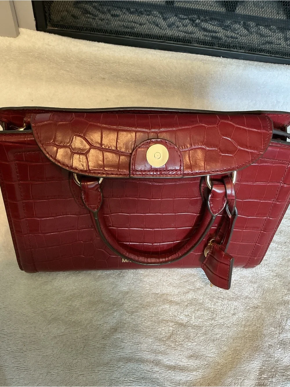 Michael Kors zoe satchel bag brandy Gold croco leather croc embossed handbag